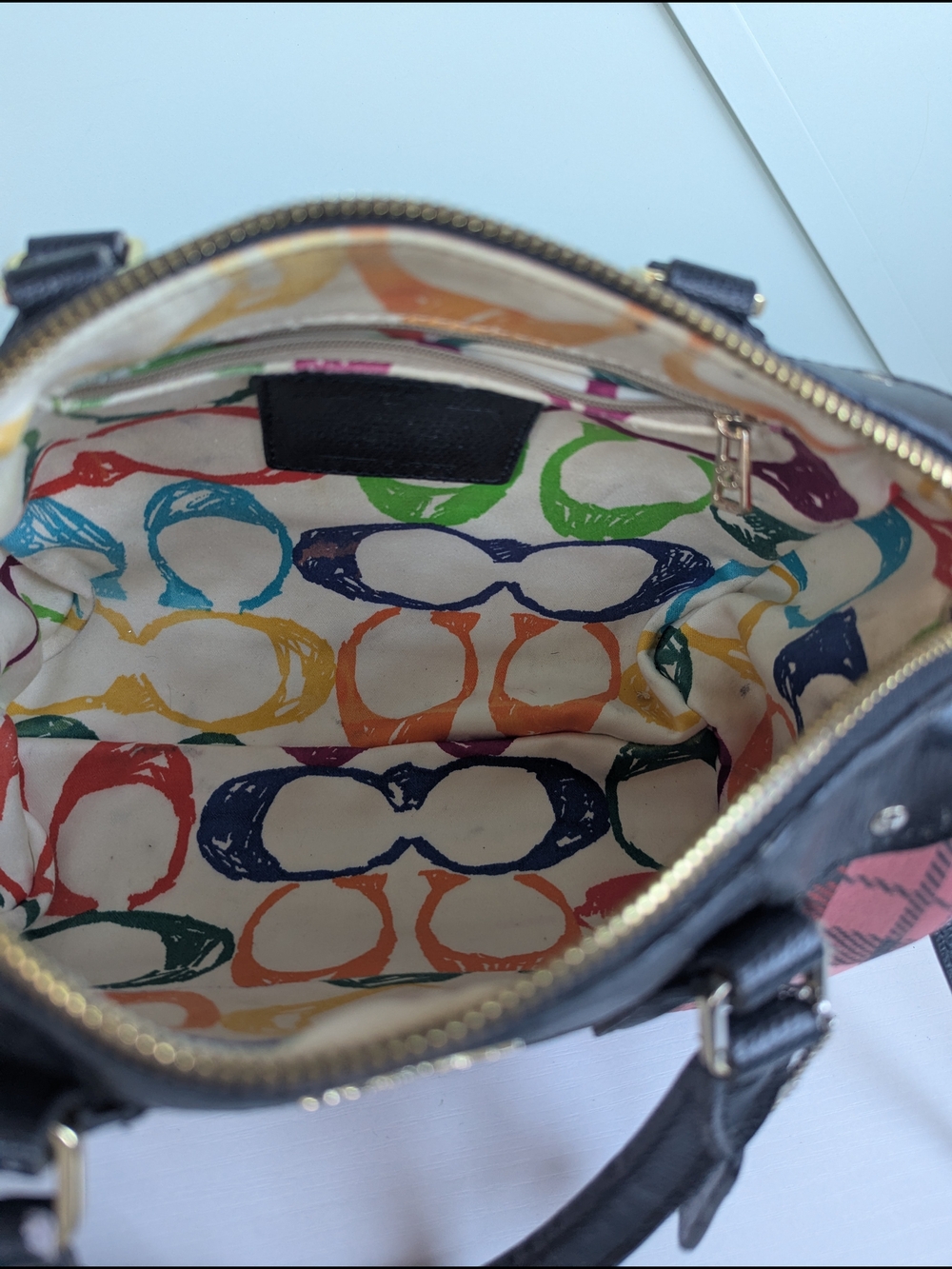 Coach Mini Bennett Satchel featuring a red, pink, andblack Riley Plaid print - Picture 9 of 13